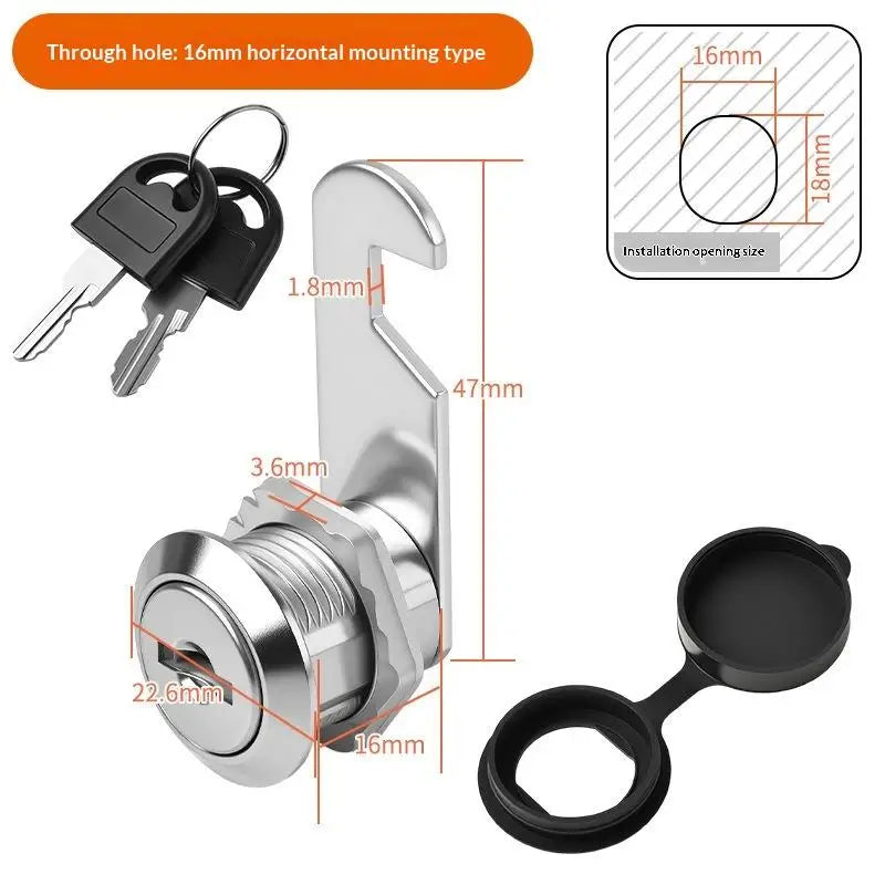 Zinc Alloy Cam Lock Waterproof Cover Cabinet Drawer 2 Keys Cam Lock Axl A7