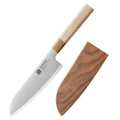 XINZUO Santoku Knife 7.24" Aogami No.2 Steel | Maple Horn Handle Japanese Santoku Knife Axl with Wooden sheath