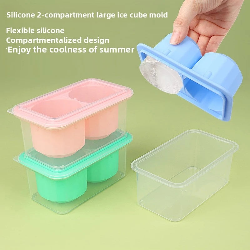Large Round Silicone Ice Cube Tray with Lid – 2 Cavity Mold Silicone Ice Mold Axl