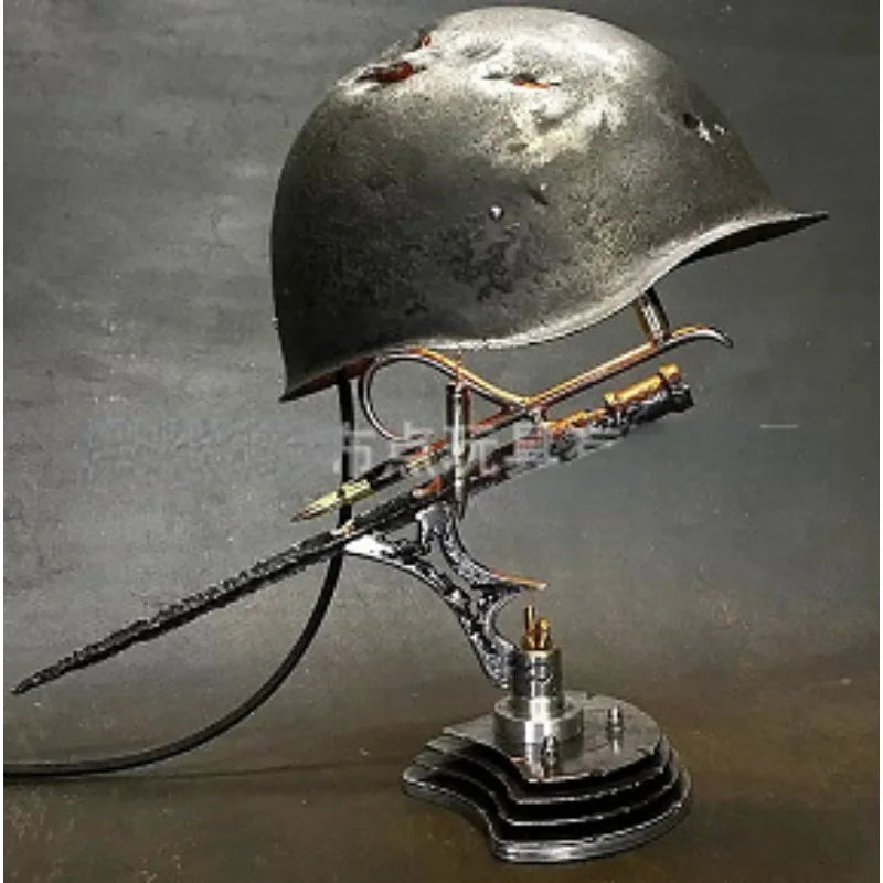 WWII Helmet Table Lamp – Retro Resin War Style Desk Light Decorative Table Lamp Axl