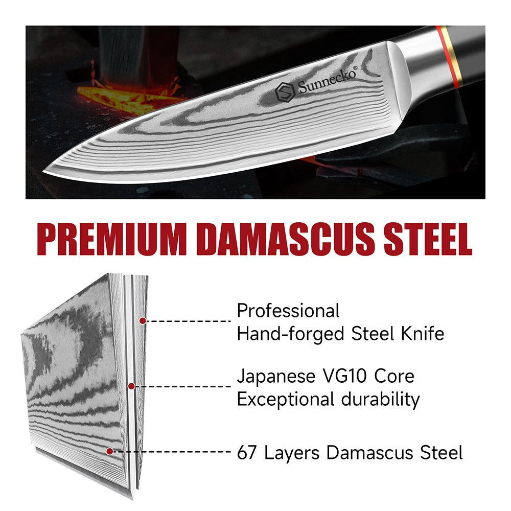 Sunnecko 3.5" VG10 Damascus Steel Paring Knife + Sharpener Damascus Paring Knife Axl