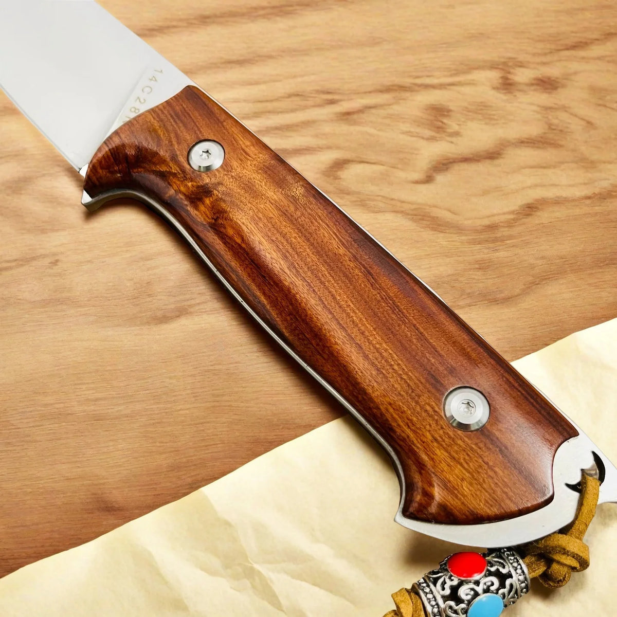 Desert Ironwood Knife – 14C28N Steel 61 HRC + Leather Sheath Kitchen Utility Knife Axl