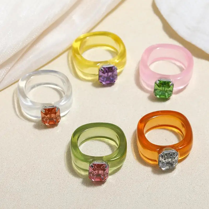 Colorful Zircon Resin Ring – Sweet Fashion Jewelry Gift Fashion Ring Axl