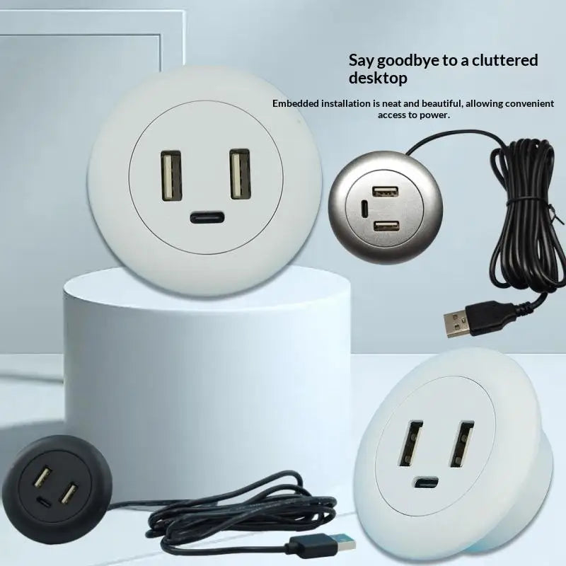 3-in-1 Embedded USB Hub – Desk Mounted USB-A & Type-C Charger Embedded USB Hub Axl