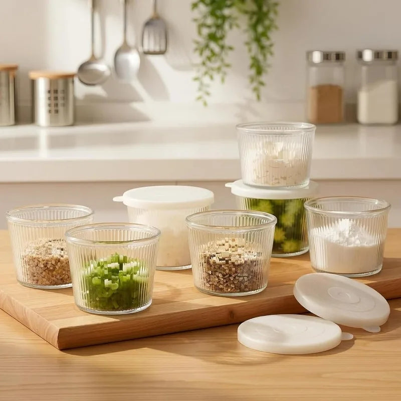 KEMORELA Glass Bowls with Lids – Stackable Striped Set Glass Storage Bowls Axl