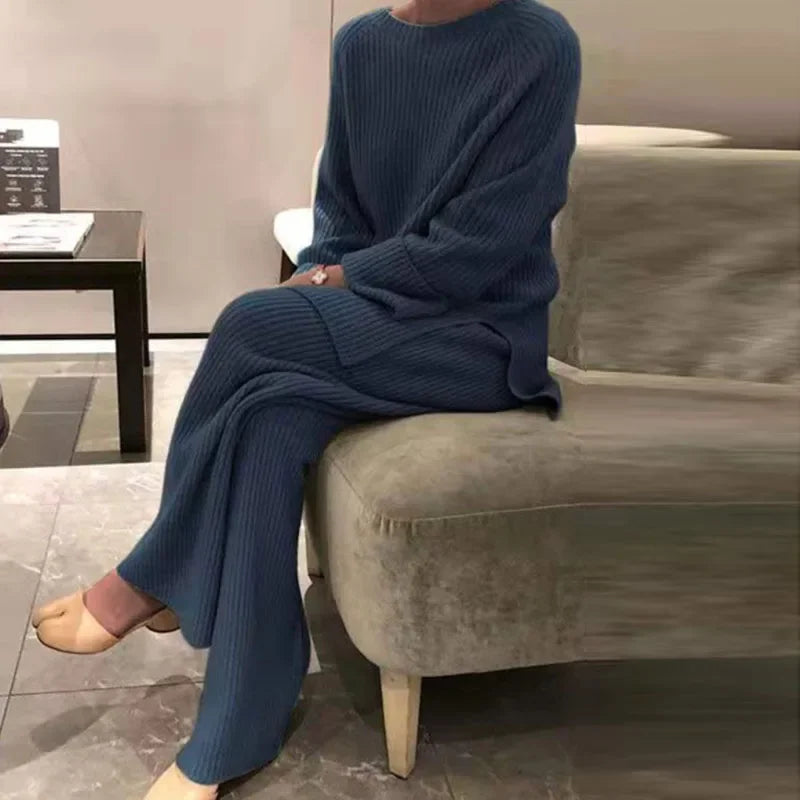 Women's Soft Knit Pajama Set – Casual Two-Piece Homewear Women's Pajama Set Axl 04 Blue XL