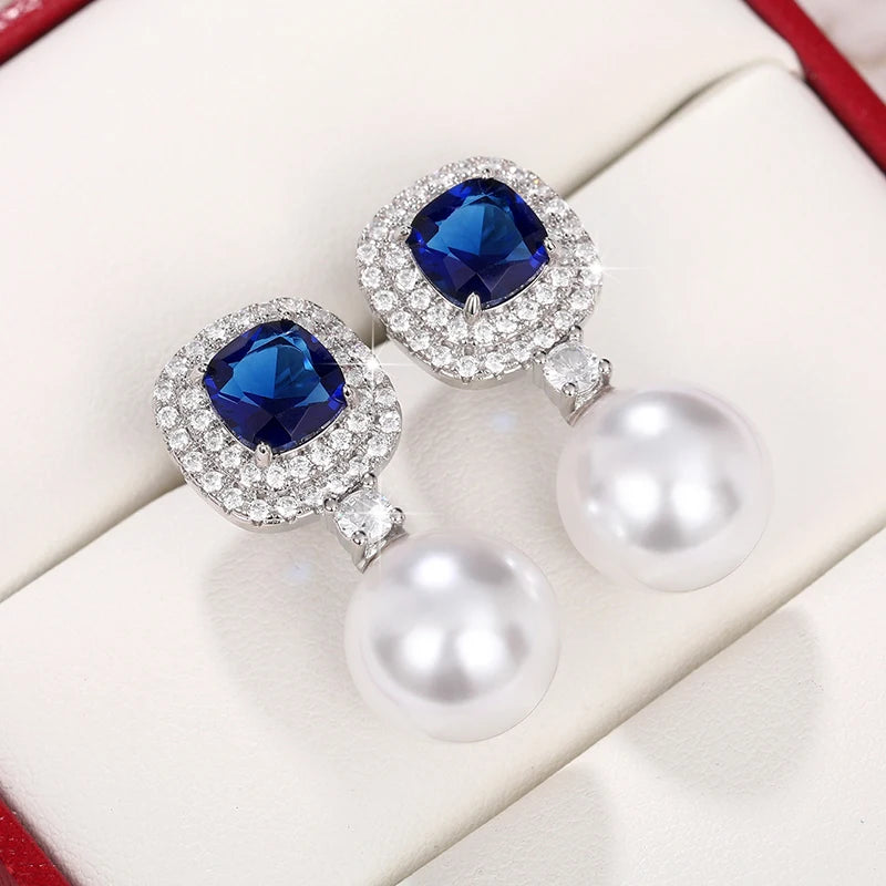 Huitan Bridal Pearl CZ Drop Earrings – Iced Out Silver Drop Earrings Axl