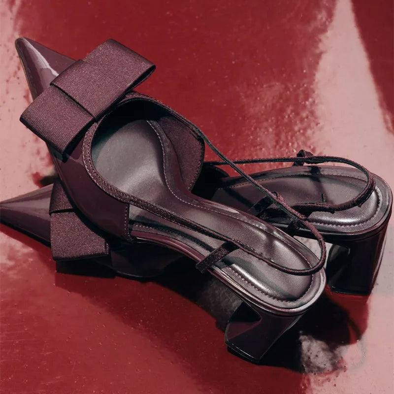 Women's Bow Slingback Pumps | Pointed Toe Patent Leather Heels Slingback Pumps Axl