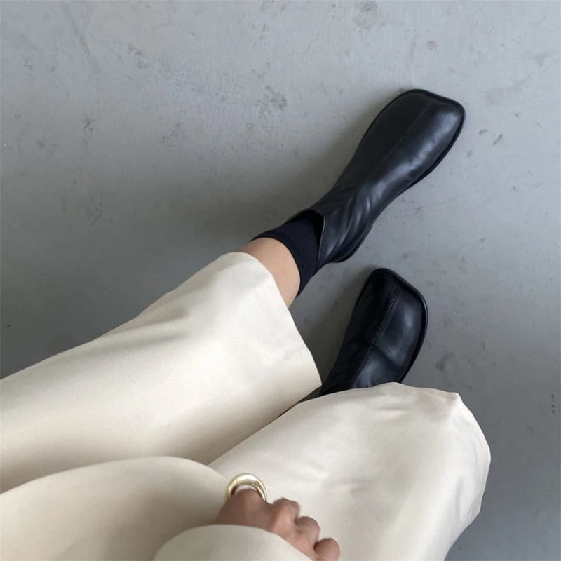 Women's PU Leather Ankle Boots – Square Heel Side Zip Women's Ankle Boots Axl