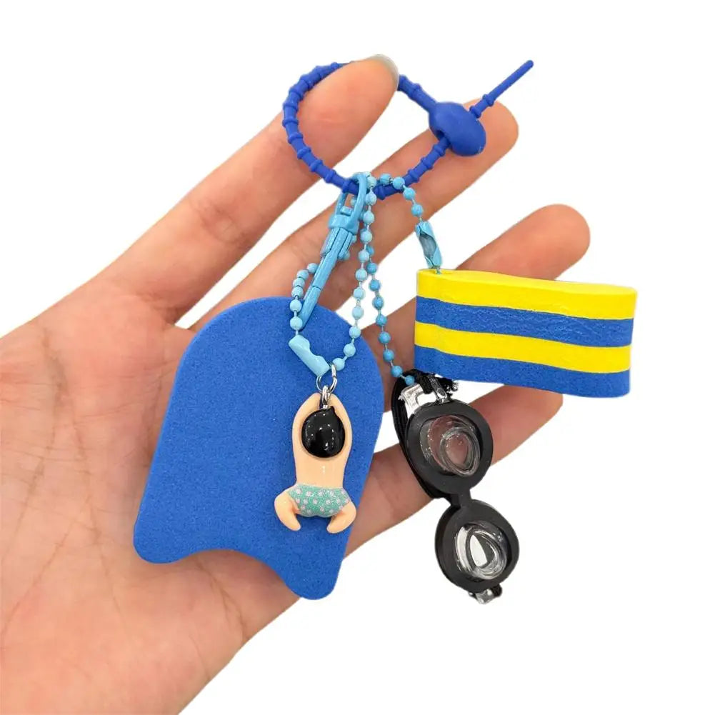 Swim Themed Keychain – Mini Goggles, Kickboard & Swimmer Charm Sports Keychain Axl Blue