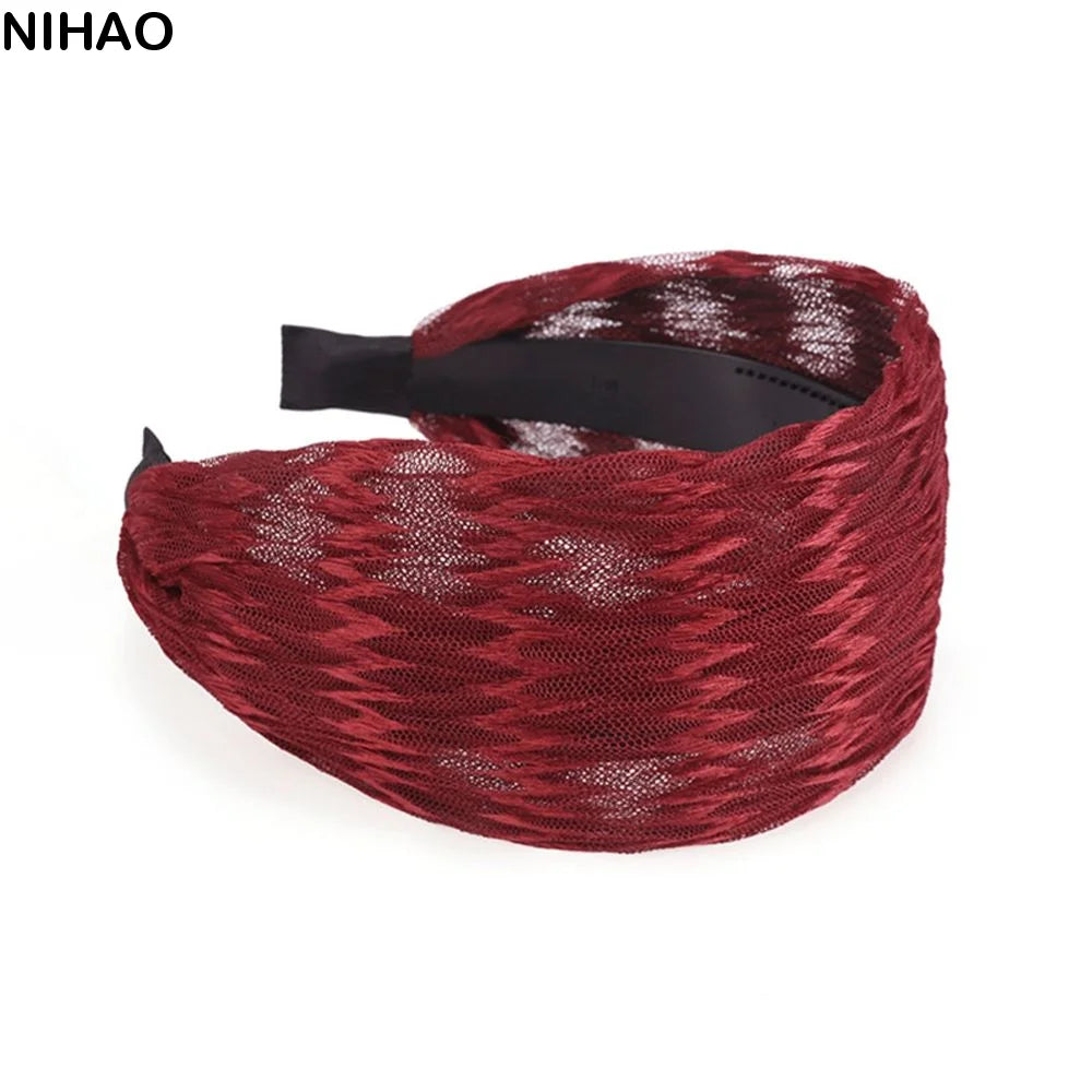 Korean Wide Chiffon Headband – Retro Toothed Hair Hoop for Women Chiffon Hair Headband Axl