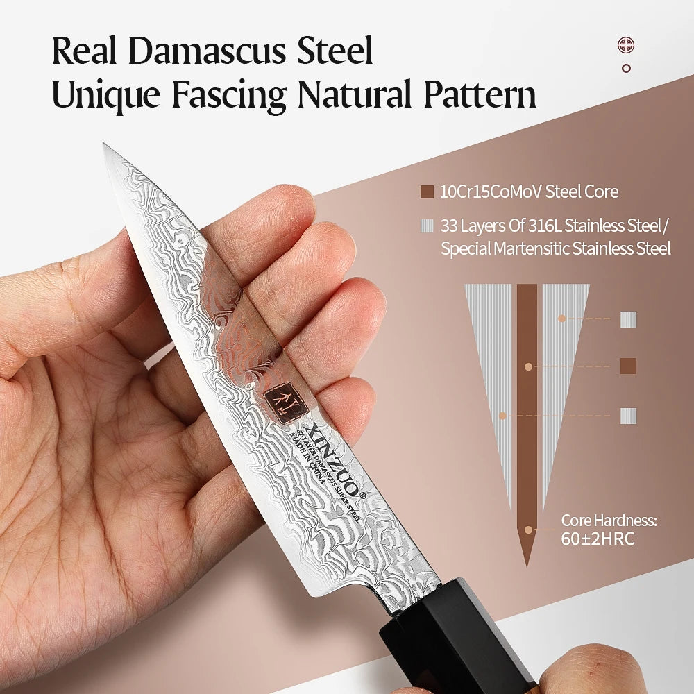 XINZUO 4.2" Damascus VG10 Paring Knife – 67-Layer Steel Damascus Paring Knife Axl