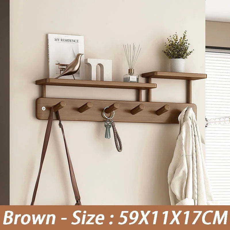 Wall Mounted Bamboo Coat Rack with Shelf & 8 Hooks Wall Coat Rack Axl Brown-6 Hooks