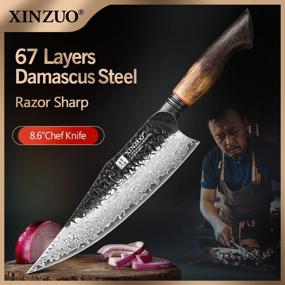 XINZUO 8.6" 67-Layer Damascus Chef Knife | Hand Forged Gift Box Damascus Chef Knife Axl China Mainland 8.5 inch