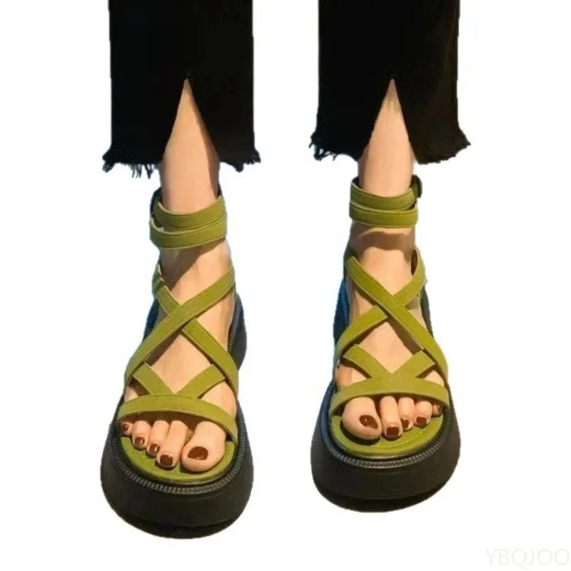 Women's Platform Wedge Sandals – Cross Strap & Zipper Summer Platform Wedge Sandals Axl