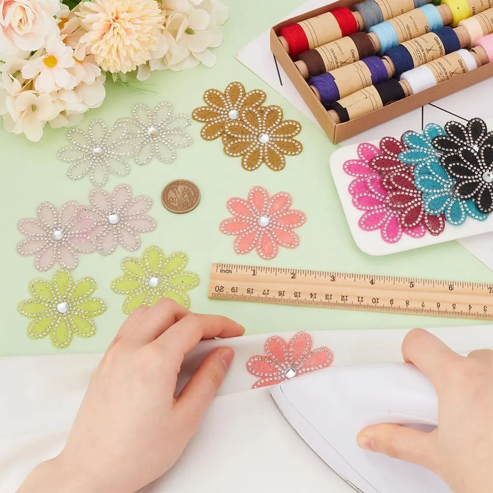 18Pc Flower Rhinestone Iron-On Patches – 9 Colors | 57mm Iron-On Patches Axl