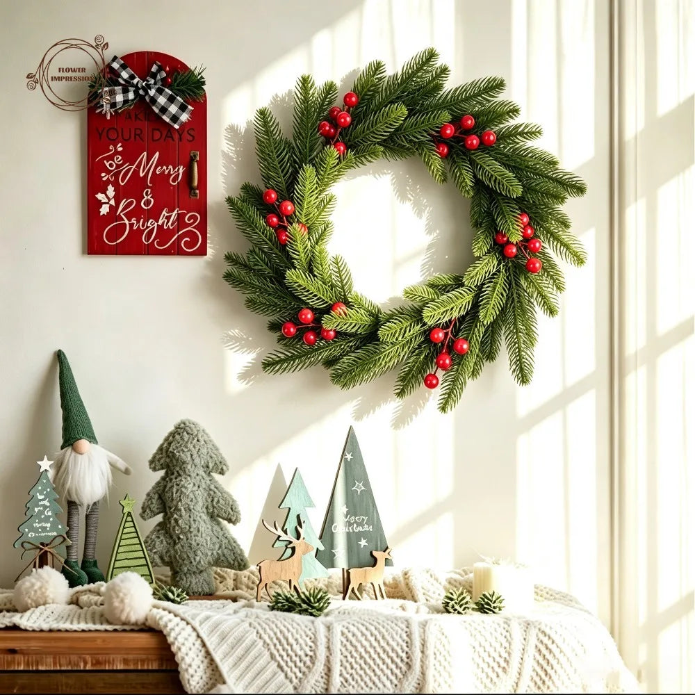 Artificial Spruce Christmas Wreath – Red Berries & Pine Christmas Wreath Axl