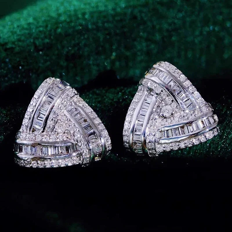 Huitan Triangle Cubic Zirconia Stud Earrings | Silver CZ Studs CZ Stud Earrings Axl