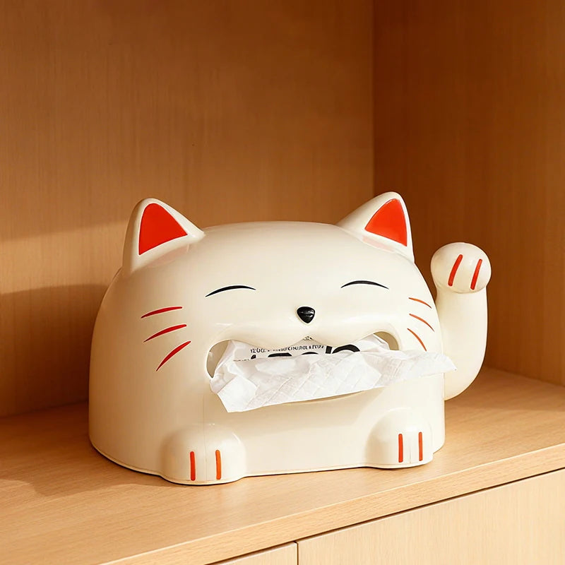 Lucky Cat Tissue Box – Cute Desktop Organizer & Paper Dispenser Tissue Box Holder Axl