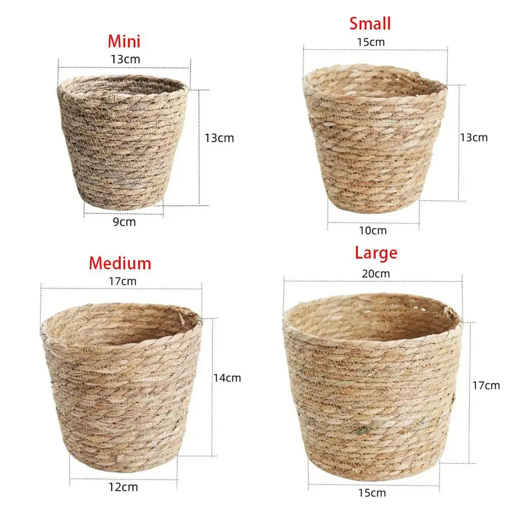 Woven Grass Planter Basket | Natural Straw Flower Pot Cover Woven Planter Basket Axl
