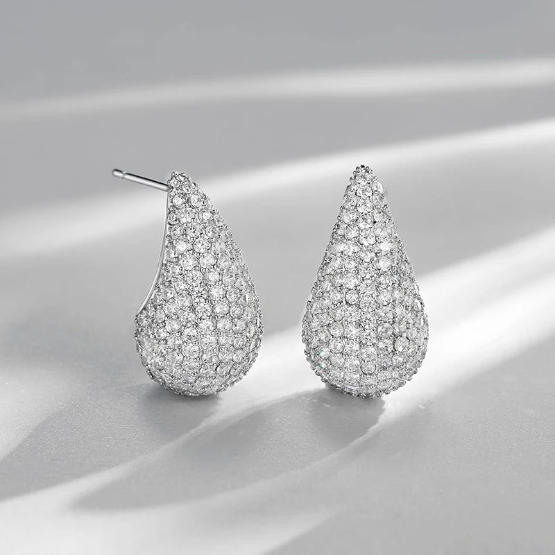 Huitan Waterdrop CZ Drop Earrings | Silver & Gold Women's Fashion Drop Earrings Axl E4908