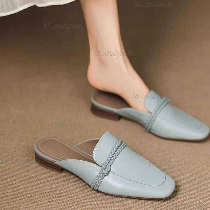 Women's Low Heel Half Slippers – Soft PU Leather Slide Sandals Women's Slide Sandals Axl