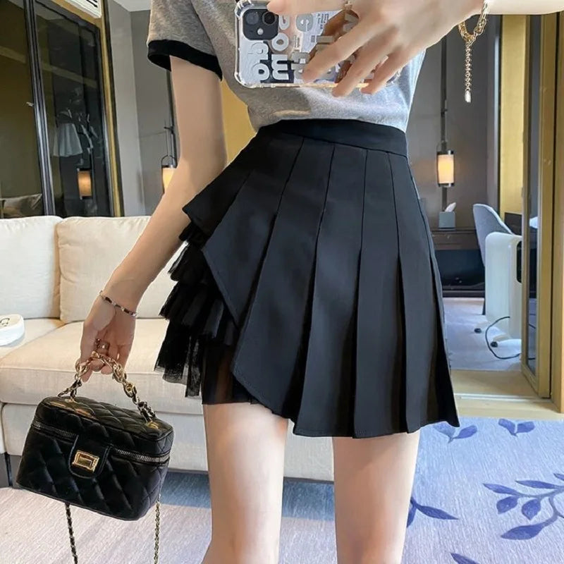 Women's Mesh Pleated A-Line Mini Skirt – High Waist Korean Style A-Line Mini Skirt Axl