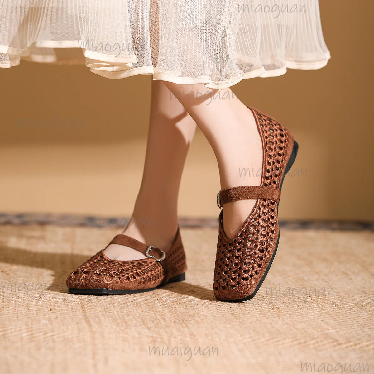 Women's Mesh Weave Mary Jane Flat Sandals – Buckle Strap Women's Flat Sandals Axl
