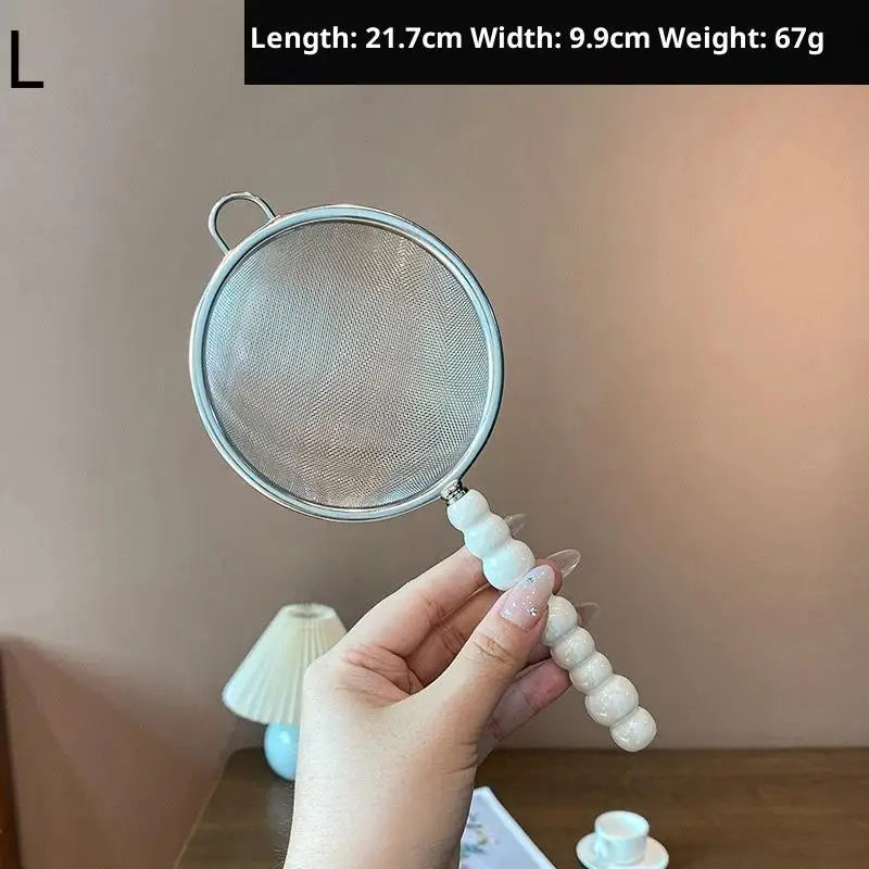 Tea Strainer with Pearl Ceramic Handle – Fine Mesh Sieve Tea Strainer Axl White L