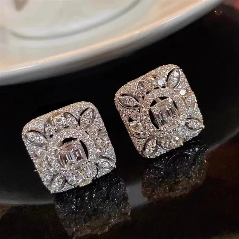 Huitan Large Square CZ Stud Earrings – Cubic Zirconia Women CZ Stud Earrings Axl