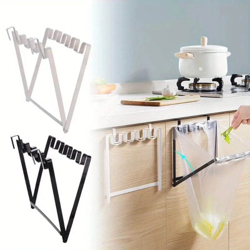 Foldable Over-Door Trash Bag Holder | Kitchen Cabinet Rack Door Storage Rack Axl
