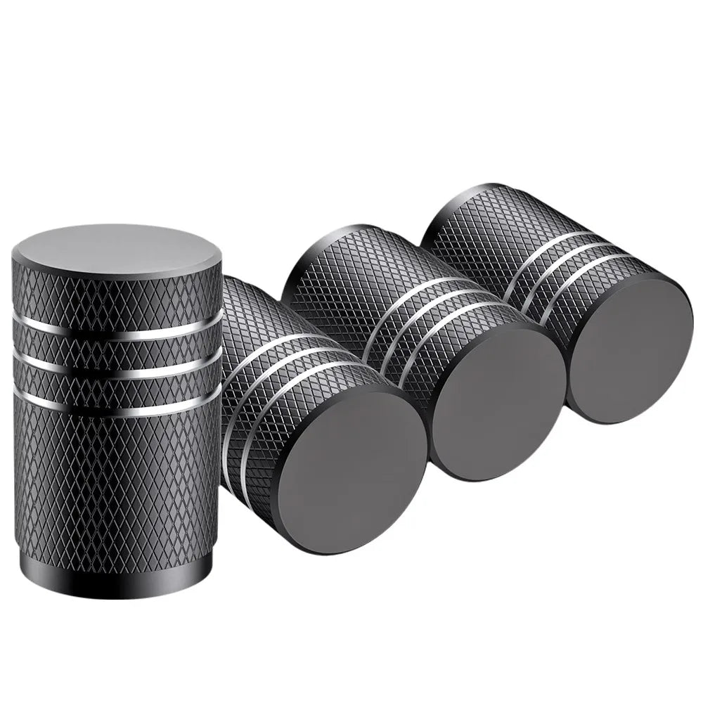 4-Pack Aluminum Knurled Tire Valve Stem Caps – Universal Fit Tire Valve Caps Axl