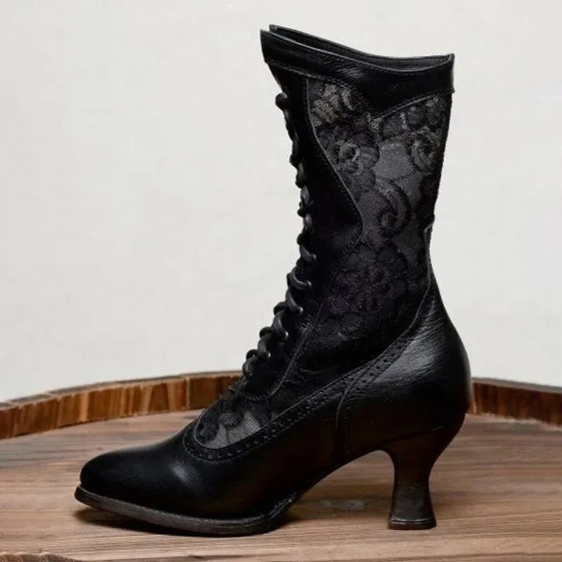 Vintage Victorian Lace-Up Ankle Boots | Pointed Toe Spike Heel Women's Ankle Boots Axl