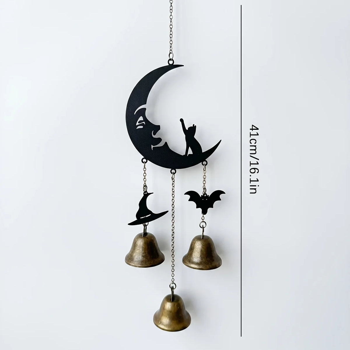 Gothic Moon Cat Metal Wind Chime – Halloween Bat & Witch Hat Metal Wind Chime Axl