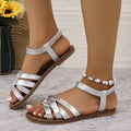 Women's Flat Roman Sandals – Casual Slip-On Beach Shoes Flat Sandals Axl Silver 37