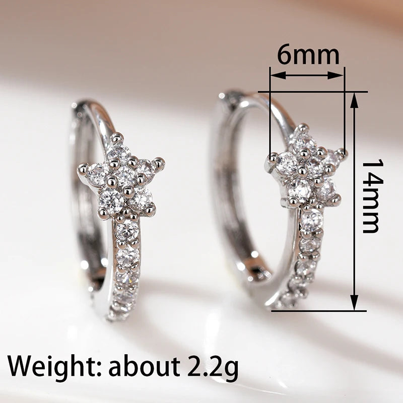 Huitan Dainty Flower Hoop Earrings – Micro Paved CZ Star Hoop Earrings Axl