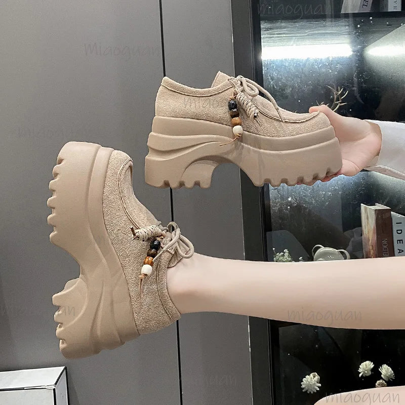 Women's Beaded Lace-Up Platform Pumps | Square Heel Shoes Platform Pumps Axl
