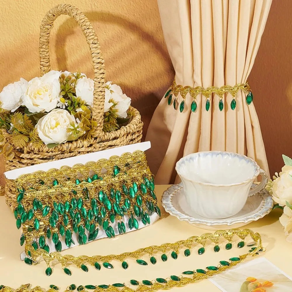 Green Marquise Tassel Fringe Lace Trim 40mm – 10 Yards Decorative Lace Trim Axl