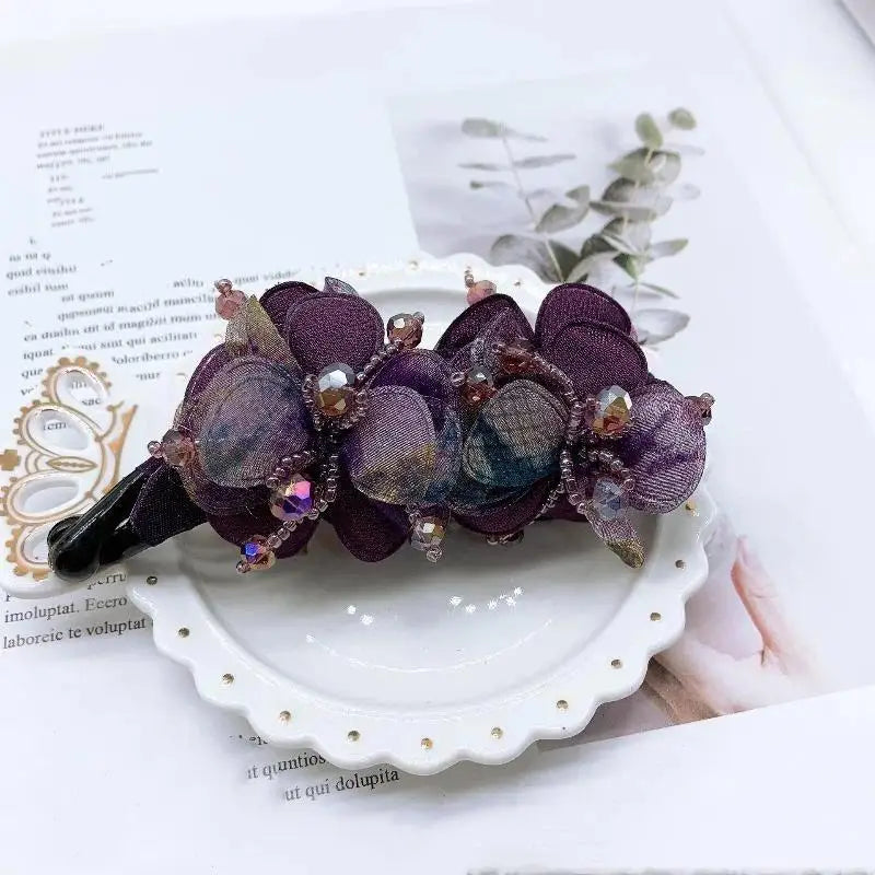 Non-Slip Floral Banana Hair Clip – Vintage Rose Barrette Hair Clip Barrette Axl A3