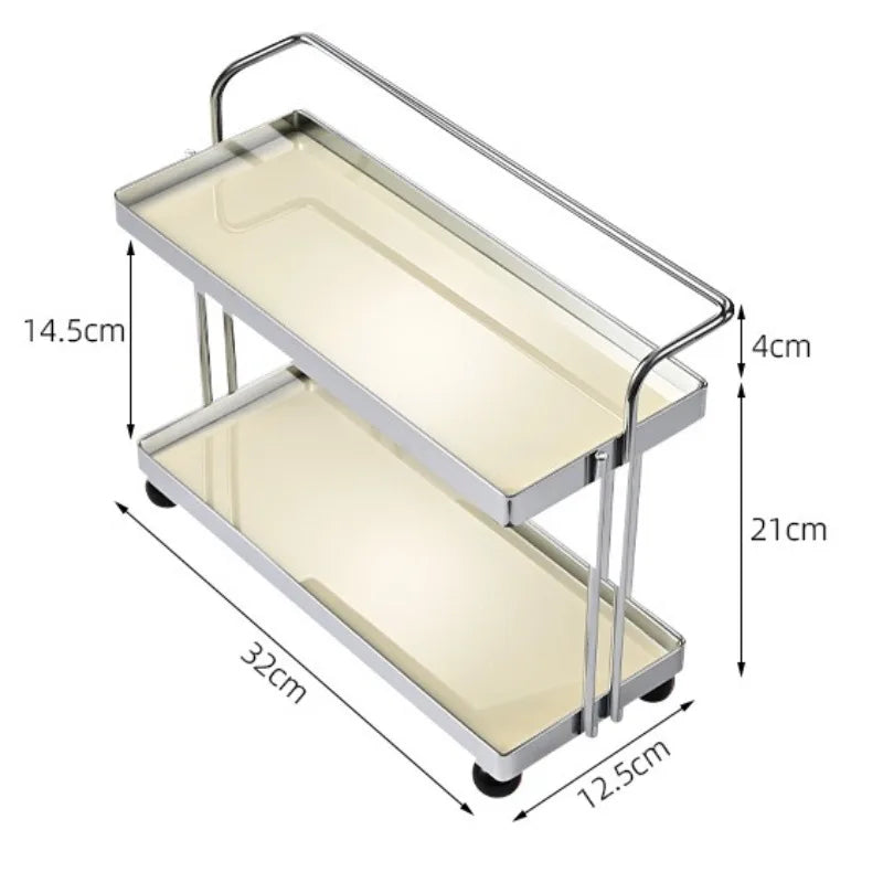 Double-Tier Cup & Cosmetics Organizer Rack – Metal & Wood Storage Organizer Rack Axl White