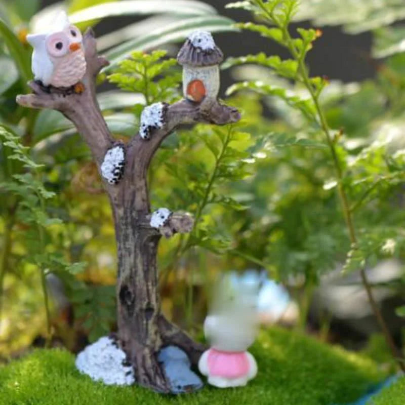 Resin Owl Mini Tree Fairy Garden Miniatures – Christmas Décor Fairy Garden Miniatures Axl grey