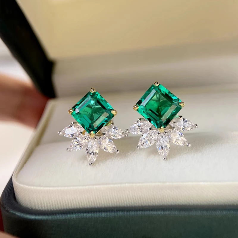 Huitan Square Green CZ Stud Earrings – Women's Trendy Jewelry CZ Stud Earrings Axl