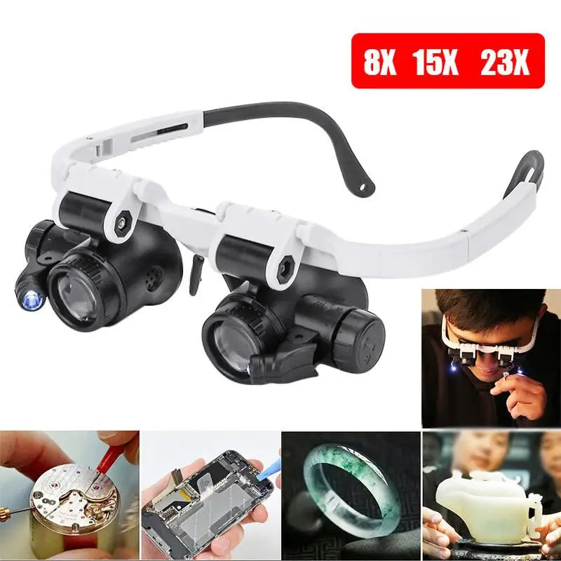 LED Headband Magnifier 8X 15X 23X – Jeweler & Watchmaker Loupe Headband Magnifier Axl