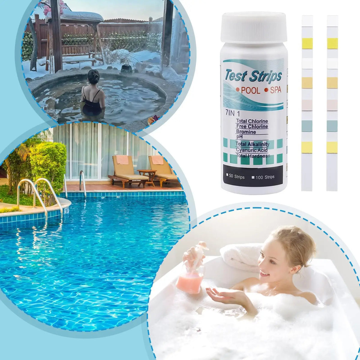 100-Pack 7-in-1 Aquarium Water Test Strips – pH Pool & Spa Kit Water Test Strips Axl