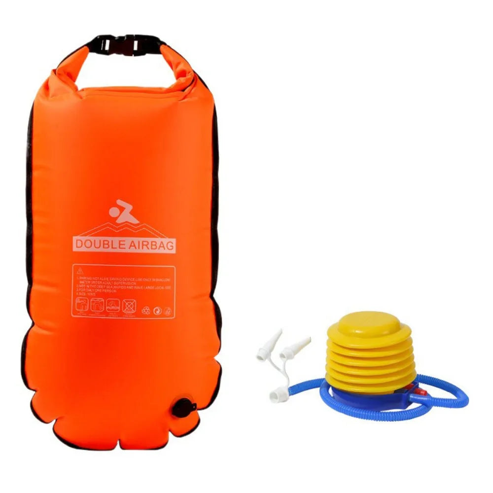 Double Airbag Swim Safety Buoy & Waterproof Phone Dry Bag Swim Safety Float Axl C Orange 39x70cm
