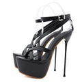 17CM Platform Sandals – Women's Open Toe Buckle High Heels Platform High Heels Axl Black 40