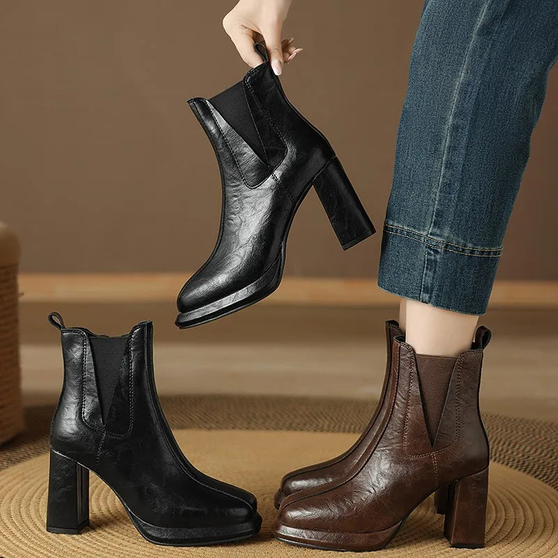 Women's Handmade Ankle Boots – Round Toe Square Heel Zip Women's Ankle Boots Axl