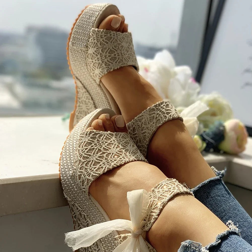 Women's Lace-Up Wedge Platform Sandals – High Heel Summer Wedge Platform Sandals Axl