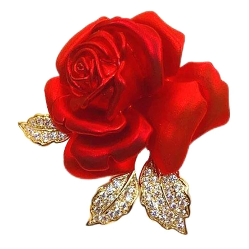 Red Rose Brooch Pin – Elegant Metal Alloy Floral Lapel Pin Floral Brooch Pin Axl One Size
