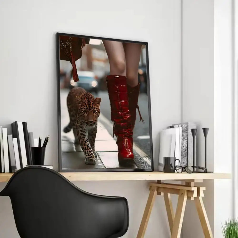Women & Leopard Canvas Wall Art – Unframed Poster | Home Decor Canvas Wall Art Axl